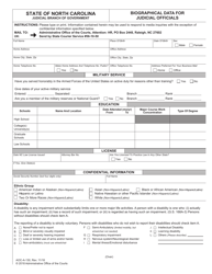 Form AOC-A-130 Biographical Data for Judicial Officials - North Carolina
