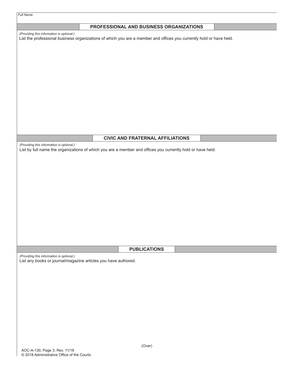Form AOC-A-130 Biographical Data for Judicial Officials - North Carolina, Page 3