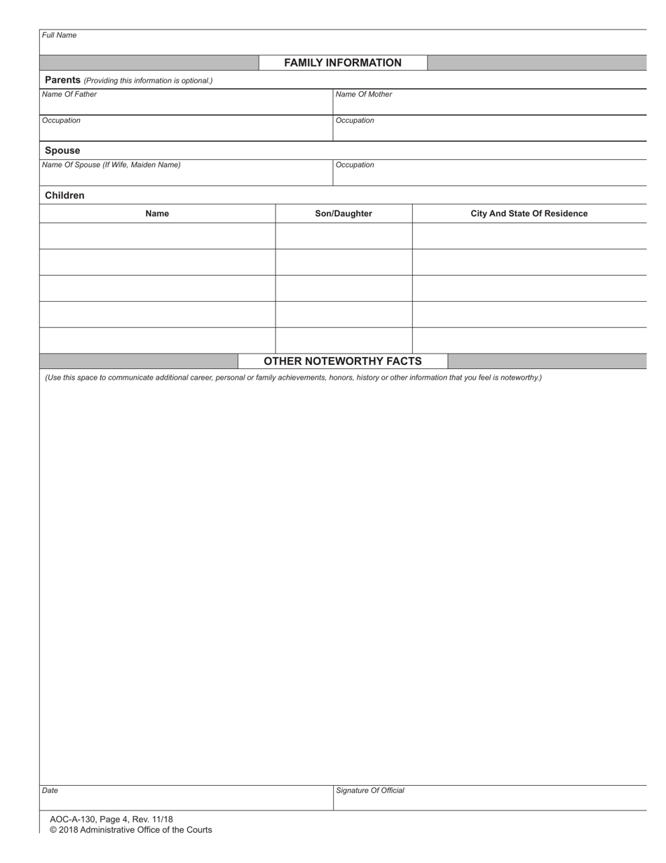Form AOC-A-130 Biographical Data for Judicial Officials - North Carolina, Page 4