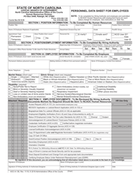 Document preview: Form AOC-A-136 Personnel Data Sheet for Employees - North Carolina