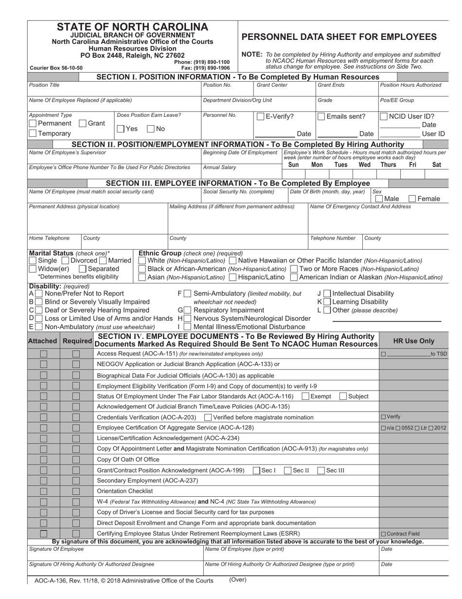 Form AOC-A-136 - Fill Out, Sign Online and Download Fillable PDF, North ...