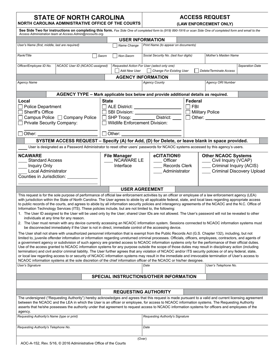 Form AOC-A-152 - Fill Out, Sign Online and Download Fillable PDF, North ...