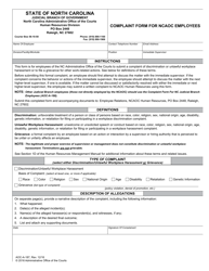 Document preview: Form AOC-A-187 Complaint Form for Ncaoc Employees - North Carolina