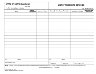 Document preview: Form AOC-CR-209 List of Prisoners Confined - North Carolina