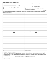 Document preview: Form AOC-CR-210 Jailor's Report - North Carolina