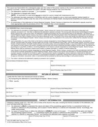 Form AOC-CR-208B Motion and Order Committing Defendant to Central Regional Hospital - Butner Campus for Examination on Capacity to Proceed (For Offenses Committed on or After Dec. 1, 2013) - North Carolina, Page 2