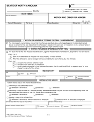 Form AOC-CR-212 Motion and Order for Joinder - North Carolina