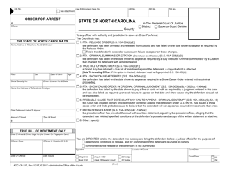 Document preview: Form AOC-CR-217 Order for Arrest - North Carolina