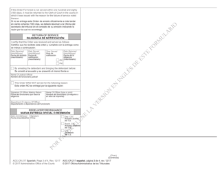 Form AOC-CR-217 SPANISH Order for Arrest - North Carolina (English/Spanish), Page 3
