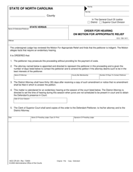 Document preview: Form AOC-CR-221 Order for Hearing on Motion for Appropriate Relief - North Carolina