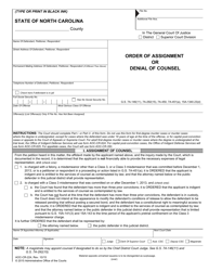 Document preview: Form AOC-CR-224 Order of Assignment or Denial of Counsel - North Carolina