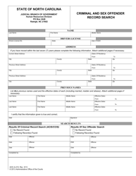 Document preview: Form AOC-A-210 Criminal and Sex Offender Record Search - North Carolina