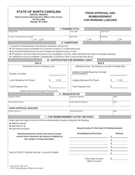 Document preview: Form AOC-A-214 Prior Approval and Reimbursement for Working Lunches - North Carolina