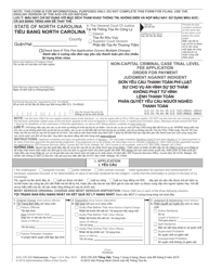 Form AOC-CR-225 Non-capital Criminal Case Trial Level Fee Application Order for Payment Judgment Against Indigent - North Carolina (Vietnamese)
