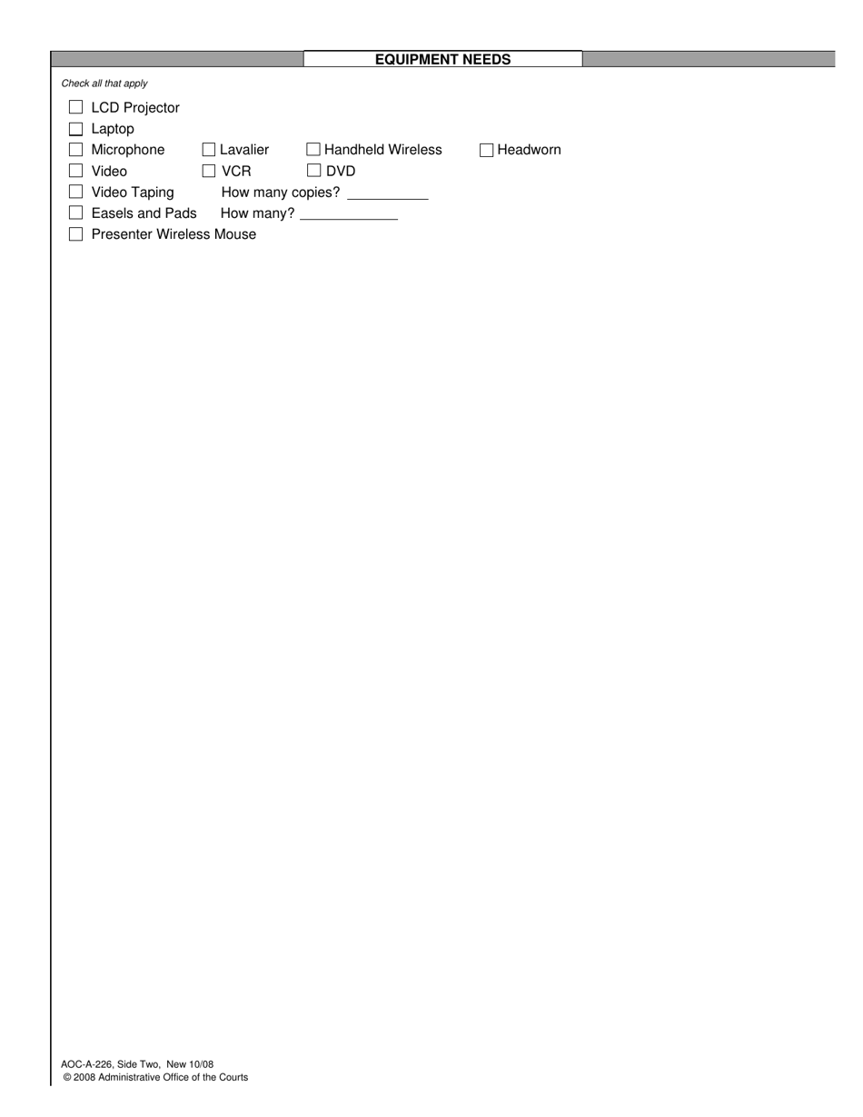 Form AOC-A-226 Nc Judicial Center Training Room Reservation Request Form - North Carolina, Page 2