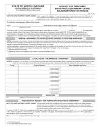 Document preview: Form AOC-A-247 Request for Temporary Magistrate Assignment for the Solemnization of Marriages - North Carolina