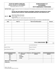 Form AOC-A-7 &quot;Reimbursement of Authorized Petty/Emergency Purchases&quot; - North Carolina