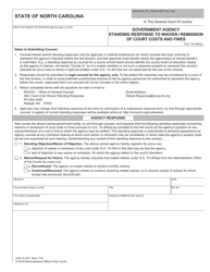 Document preview: Form AOC-A-257 Government Agency Standing Response to Waiver/Remission of Court Costs and Fines - North Carolina