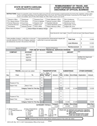 Document preview: Form AOC-A-25 Reimbursement of Travel and Other Expenses Incurred in the Discharge of Official Business - North Carolina