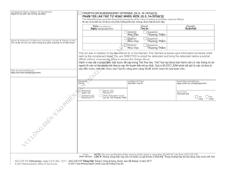 Form AOC-CR-107 VIETNAMESE Warrant for Arrest Misdemeanor Worthless Check - North Carolina (English/Vietnamese), Page 2