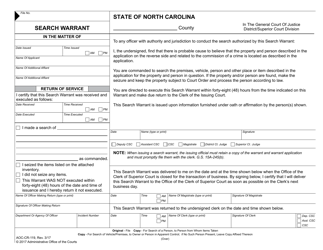 Document preview: Form AOC-CR-119 Search Warrant - North Carolina