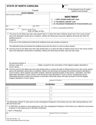 Document preview: Form AOC-CR-126 Indictment First Degree Burglary (2226)/Felonious Larceny (2356)/Felonious Possession of Stolen Goods (2341) - North Carolina