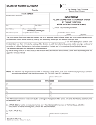 Document preview: Form AOC-CR-131 Indictment Felony Escape From State Prison System by Failing to Return After Authorized Absence (4914) - North Carolina