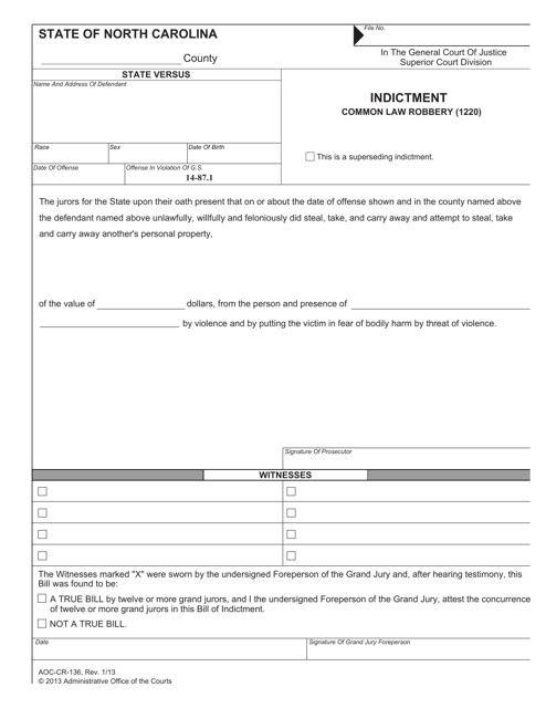 Form AOC-CR-136  Printable Pdf