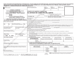 Form AOC-CR-115 SPANISH Criminal Summons Misdemeanor Worthless Check - North Carolina (English/Spanish)