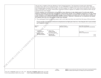 Form AOC-CR-115 SPANISH Criminal Summons Misdemeanor Worthless Check - North Carolina (English/Spanish), Page 5