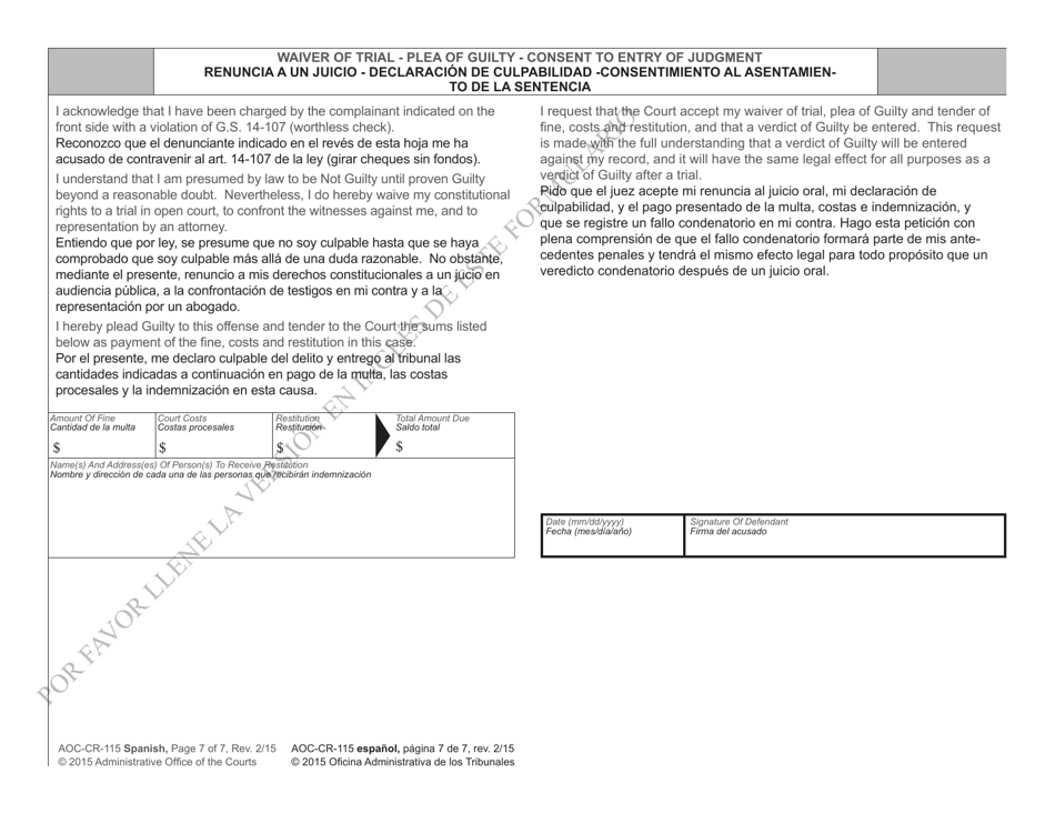 Form AOC-CR-115 SPANISH Download Printable PDF or Fill Online Criminal ...