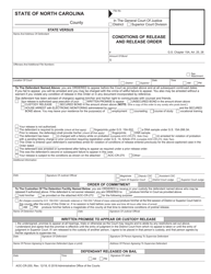 Form AOC-CR-200 Conditions of Release and Release Order - North Carolina