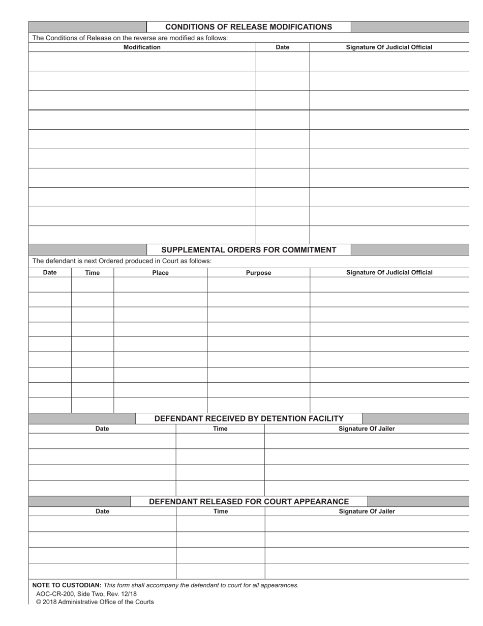 Form AOC-CR-200 Conditions of Release and Release Order - North Carolina, Page 2