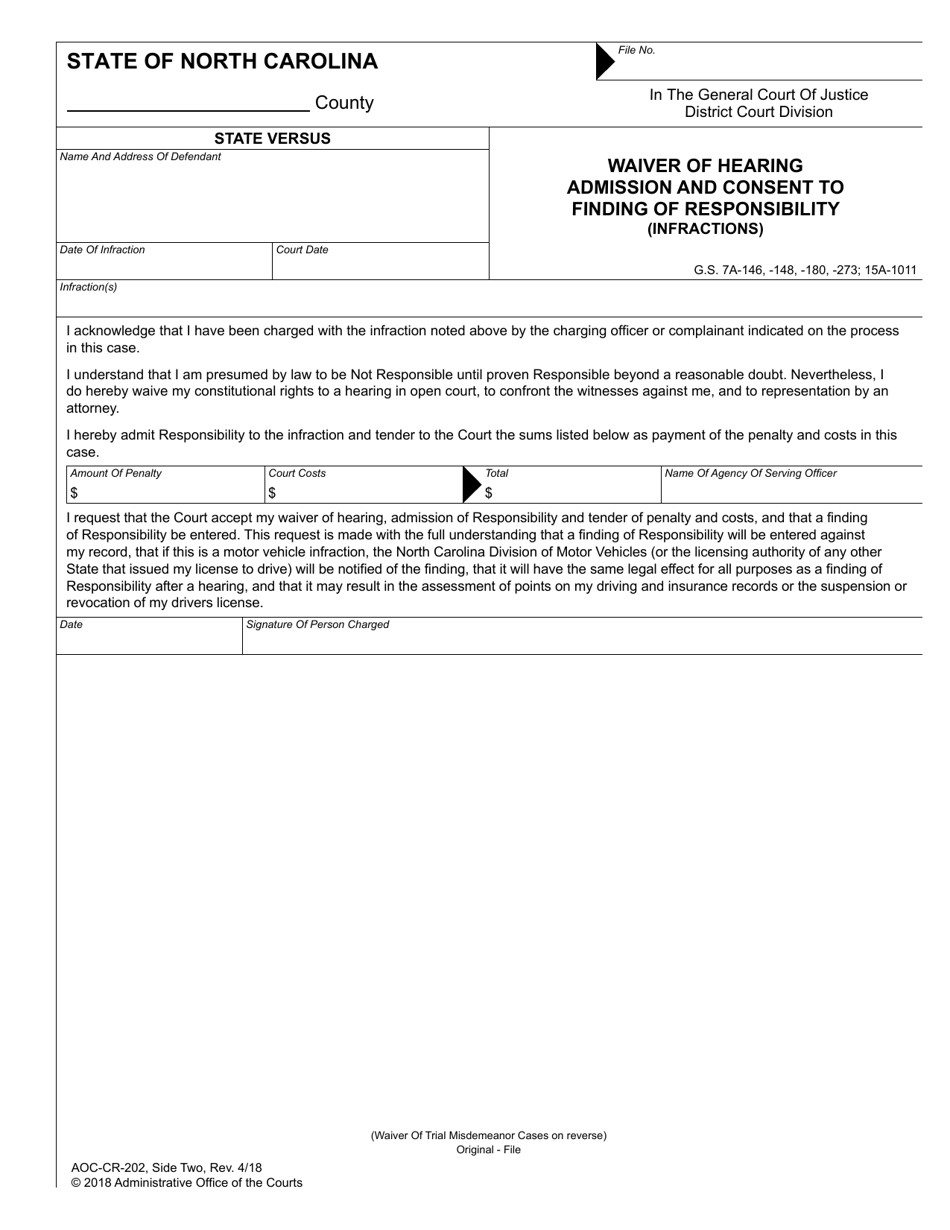 Form Aoc Cr 202 Fill Out Sign Online And Download Fillable Pdf North Carolina Templateroller 5327