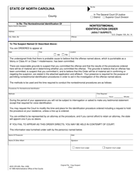 Document preview: Form AOC-CR-205 Nontestimonial Identification Order (Adult Suspect) - North Carolina