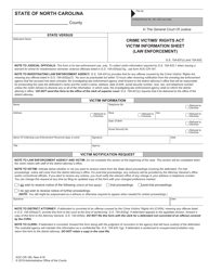 Document preview: Form AOC-CR-180 Crime Victims' Rights Act Victim Information Sheet (Law Enforcement) - North Carolina