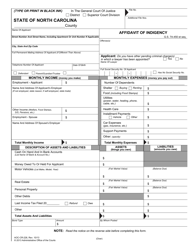 Document preview: Form AOC-CR-226 Affidavit of Indigency - North Carolina