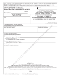 Form AOC-CR-206 SPANISH Inventory of Items Seized Pursuant to Search - North Carolina (English/Spanish)