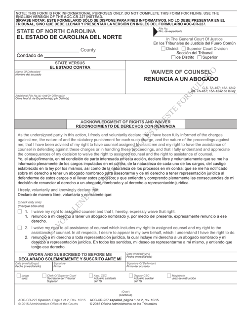 Form AOC-CR-227 SPANISH  Printable Pdf