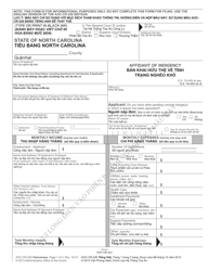 Document preview: Form AOC-CR-226 VIETNAMESE Affidavit of Indigency - North Carolina (English/Vietnamese)