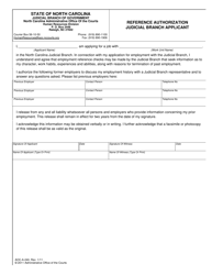 Document preview: Form AOC-A-240 Reference Authorization Judicial Branch Applicant - North Carolina