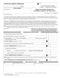 Form AOC-CR-231 Order for Expert Witness Fee in Criminal Cases at the Trial Level - North Carolina