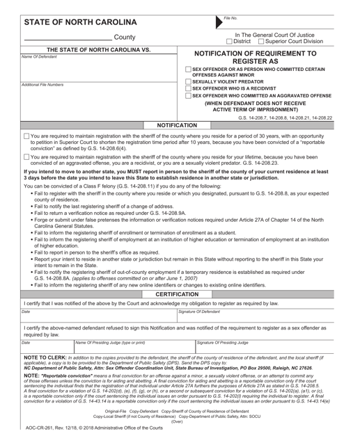 Form AOC-CR-261  Printable Pdf