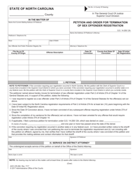 Document preview: Form AOC-CR-262 Petition and Order for Termination of Sex Offender Registration - North Carolina