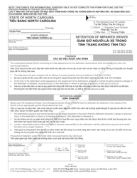 Form AOC-CR-270 VIETNAMESE Detention of Impaired Driver; Detention for Communicable Disease Testing - North Carolina (English/Vietnamese)
