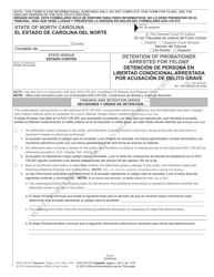 Document preview: Form AOC-CR-272 SPANISH Detention of Probationer Arrested for Felony - North Carolina (English/Spanish)