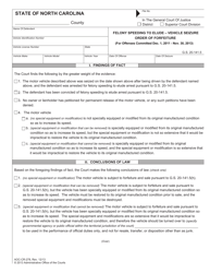 Form AOC-CR-278 Felony Speeding to Elude - Vehicle Seizure - Order of Forfeiture - North Carolina
