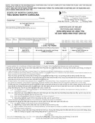 Document preview: Form AOC-CR-273 Certificate of Relief Petition and Order - North Carolina (English/Vietnamese)