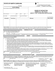 Form AOC-CR-283 Order of Expunction Under G.s. 15a-147(A1) (Identity Theft or Mistaken Identification) - North Carolina
