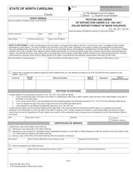 Document preview: Form AOC-CR-289 Petition and Order of Expunction Under G.s. 15a-145.7 (False Report/Threat of Mass Violence) - North Carolina